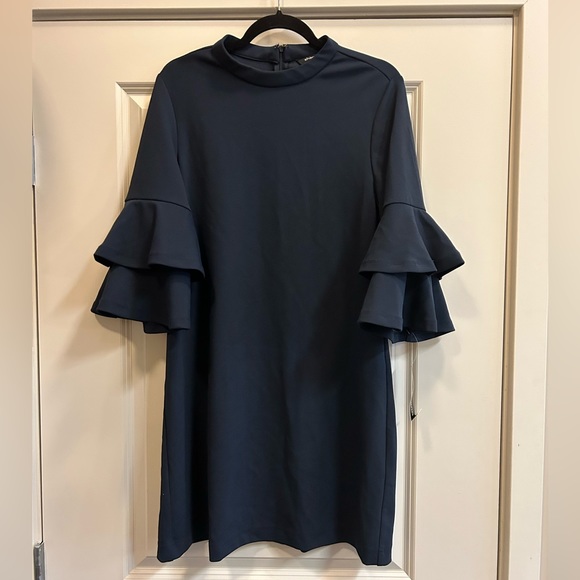 NWT! Sharagano Navy Tiered Ruffle Sleeve Dress - size 10 - MSRP $128! - Picture 2 of 5